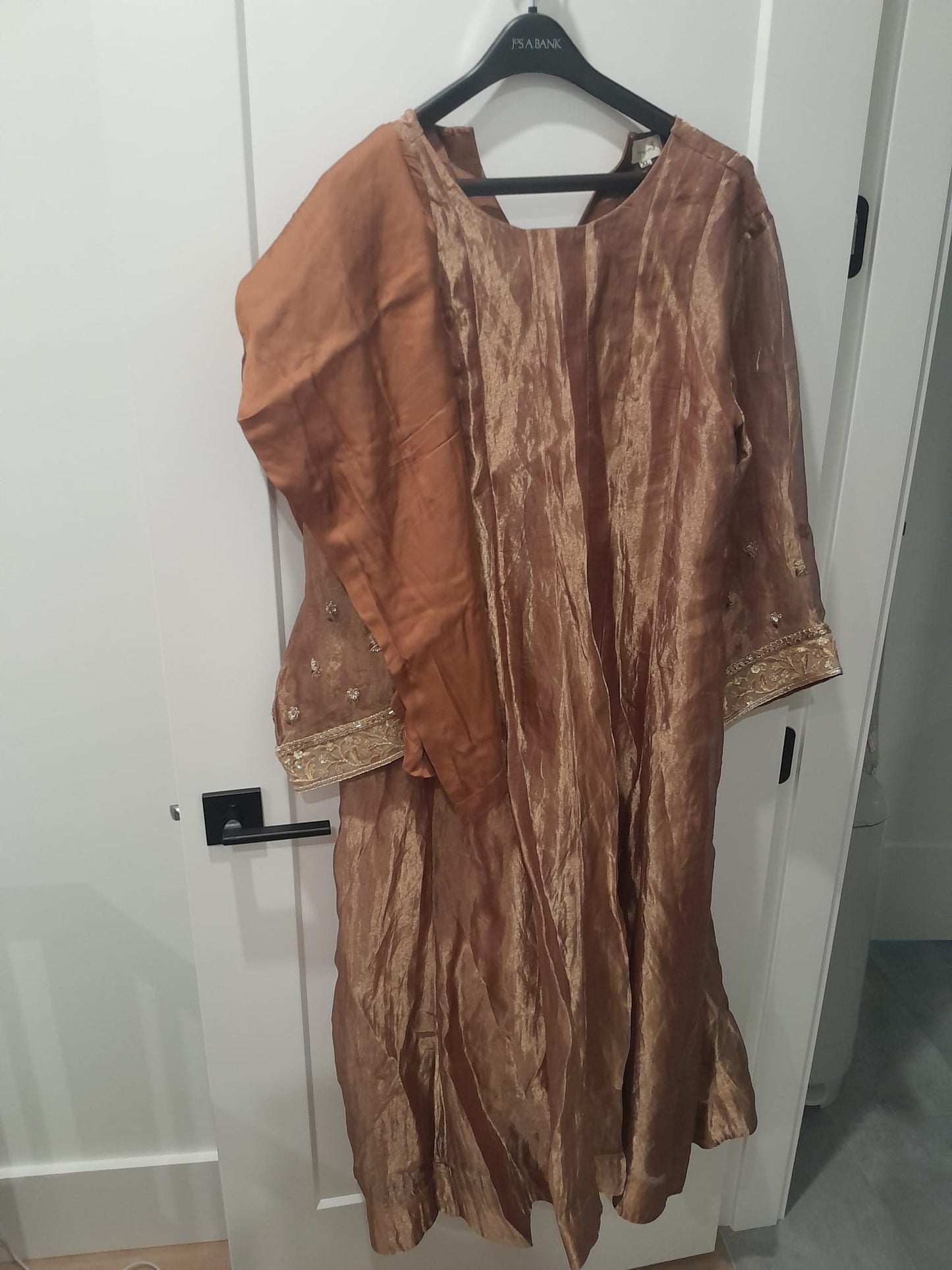 Begum Pret Rose Gold Zari Tissue Silk Kurta Set