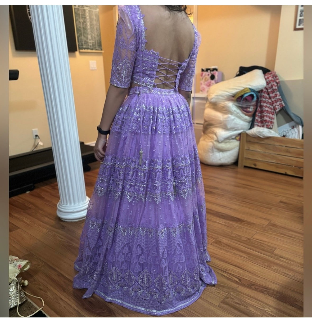 Renee Label Lilac Net Sequin Embroidered Lehenga Set