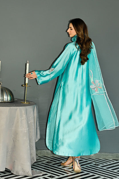 Amna Arshad Turquoise Cutwork Silk Set