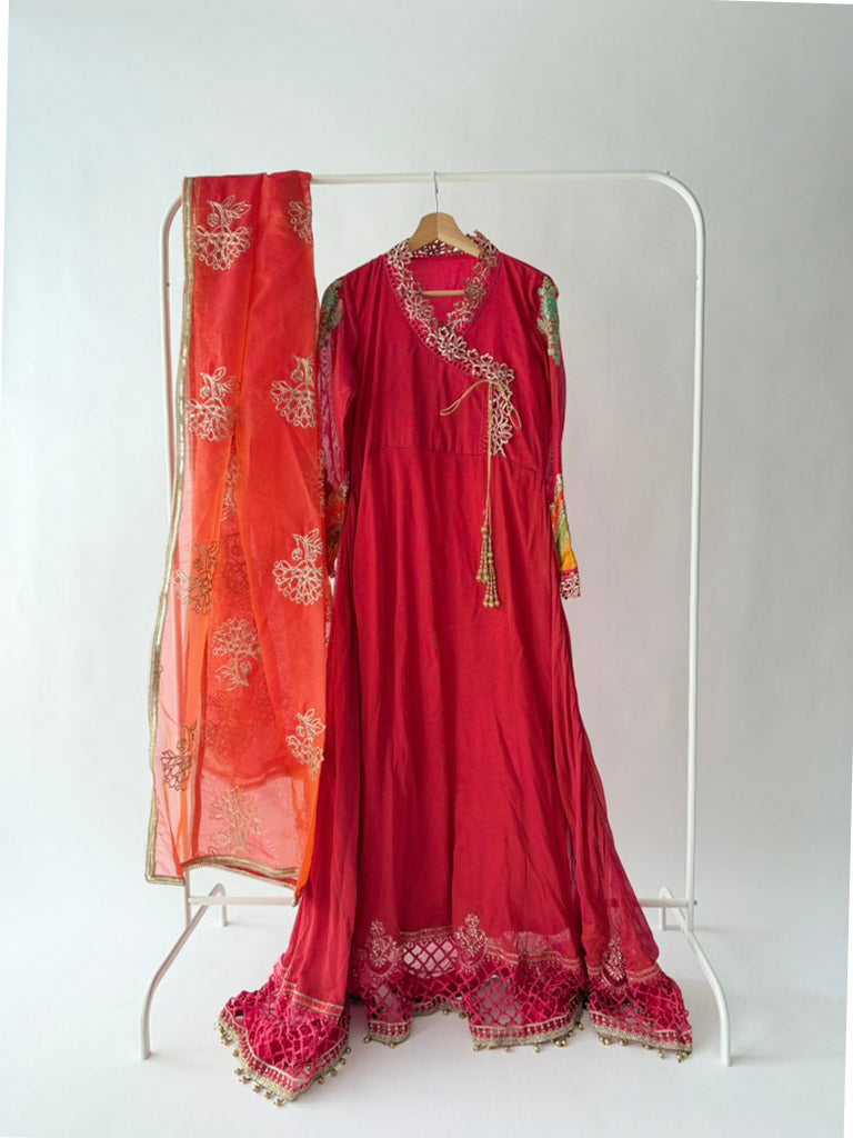 Maria B Deep Pink Angrakha Set