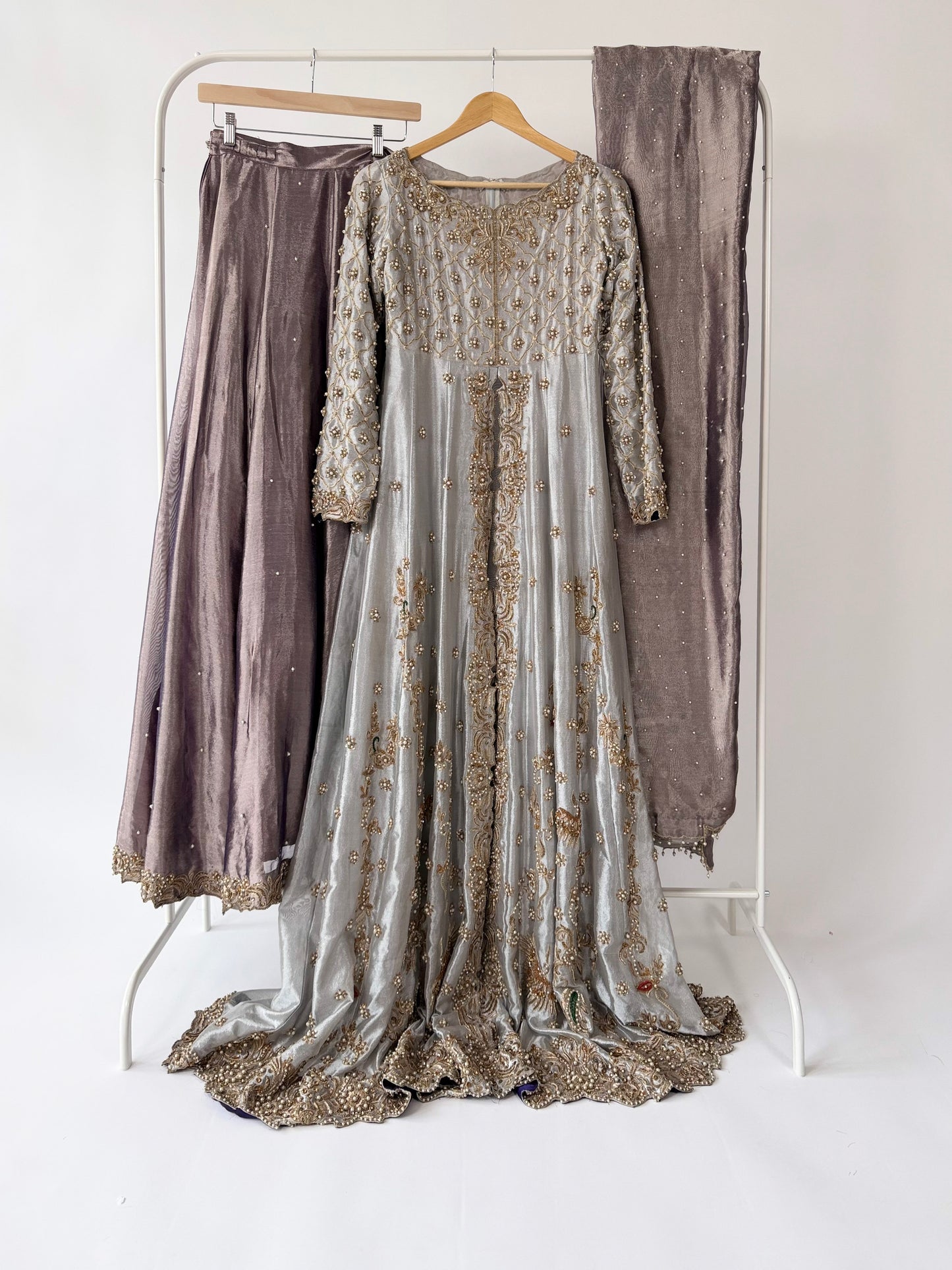 Silver Lilac Embellished Pishwaas Set