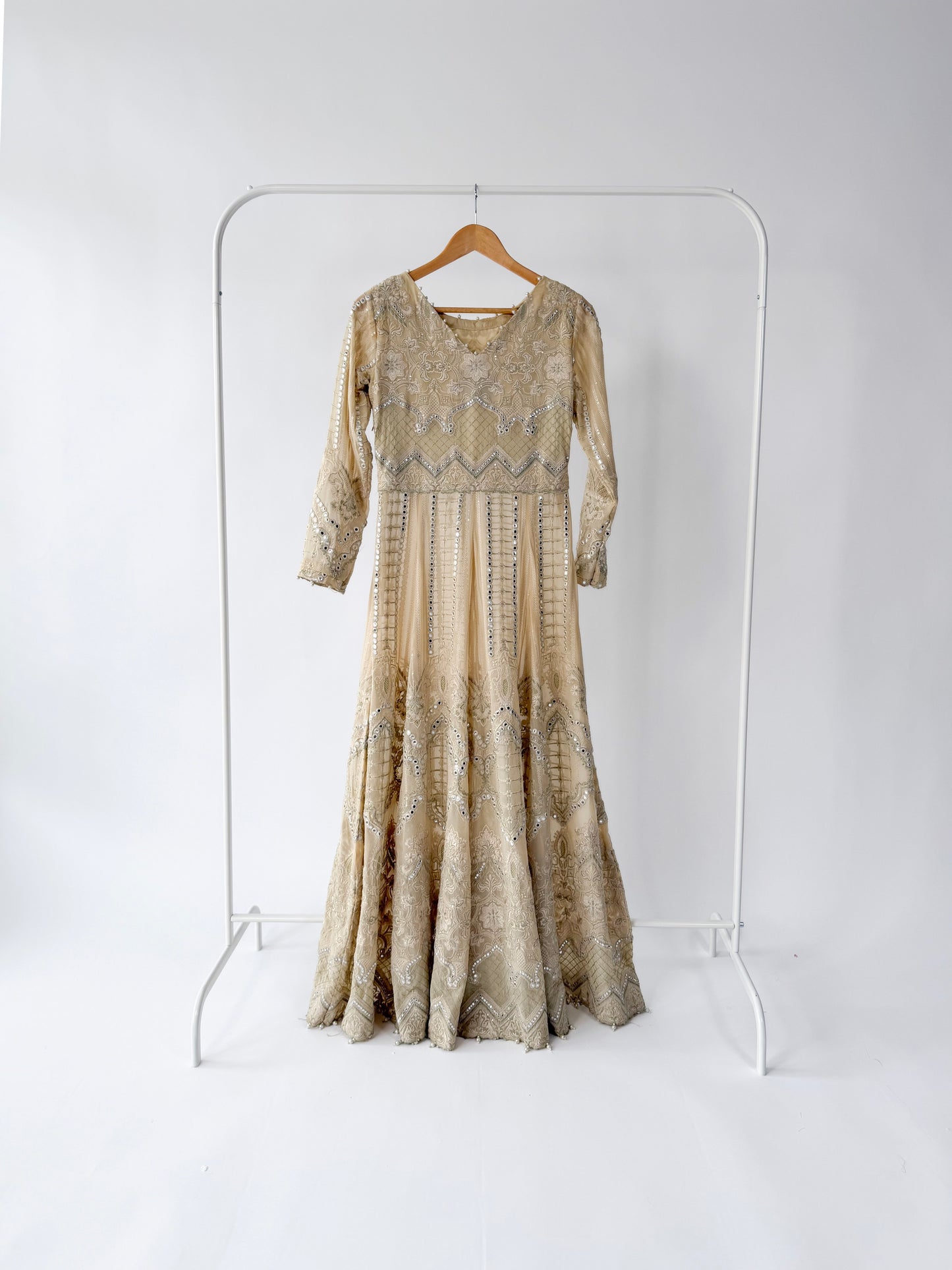 Threads & Motifs Beige Mirror Work Gown