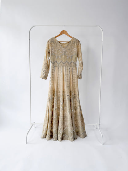 Threads & Motifs Beige Mirror Work Gown
