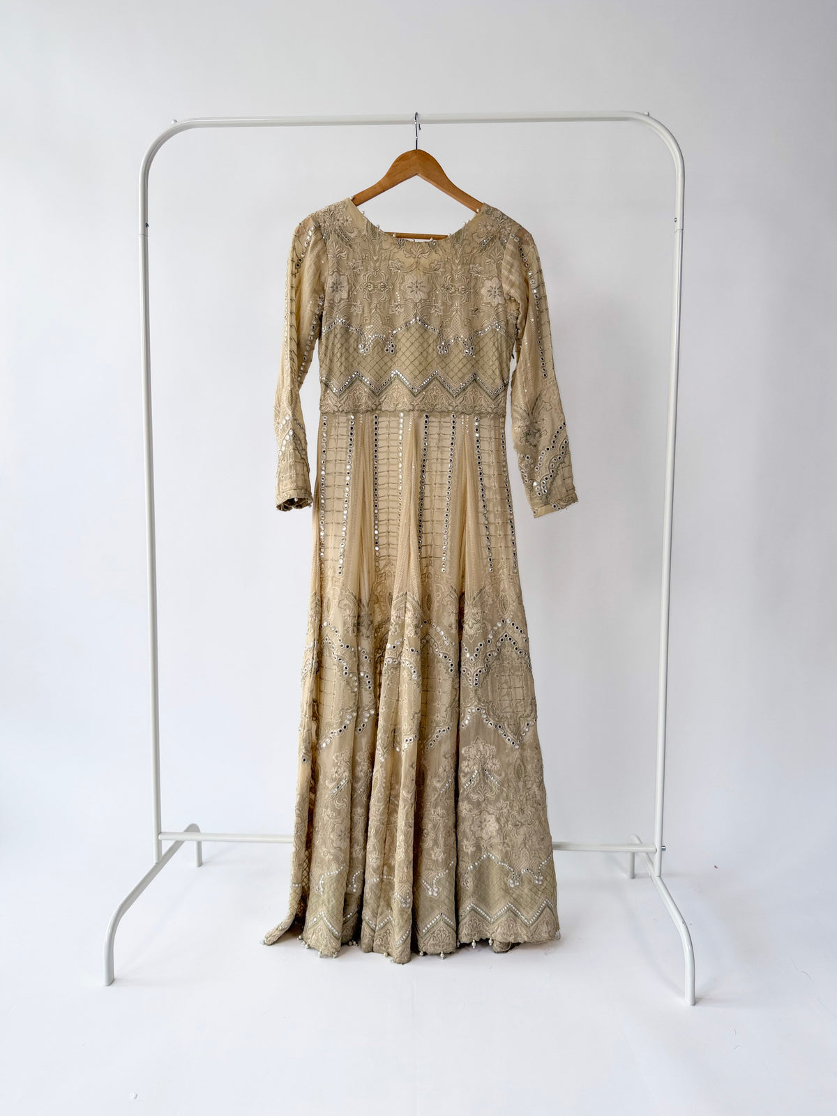 Threads & Motifs Beige Mirror Work Gown