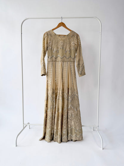 Threads & Motifs Beige Mirror Work Gown