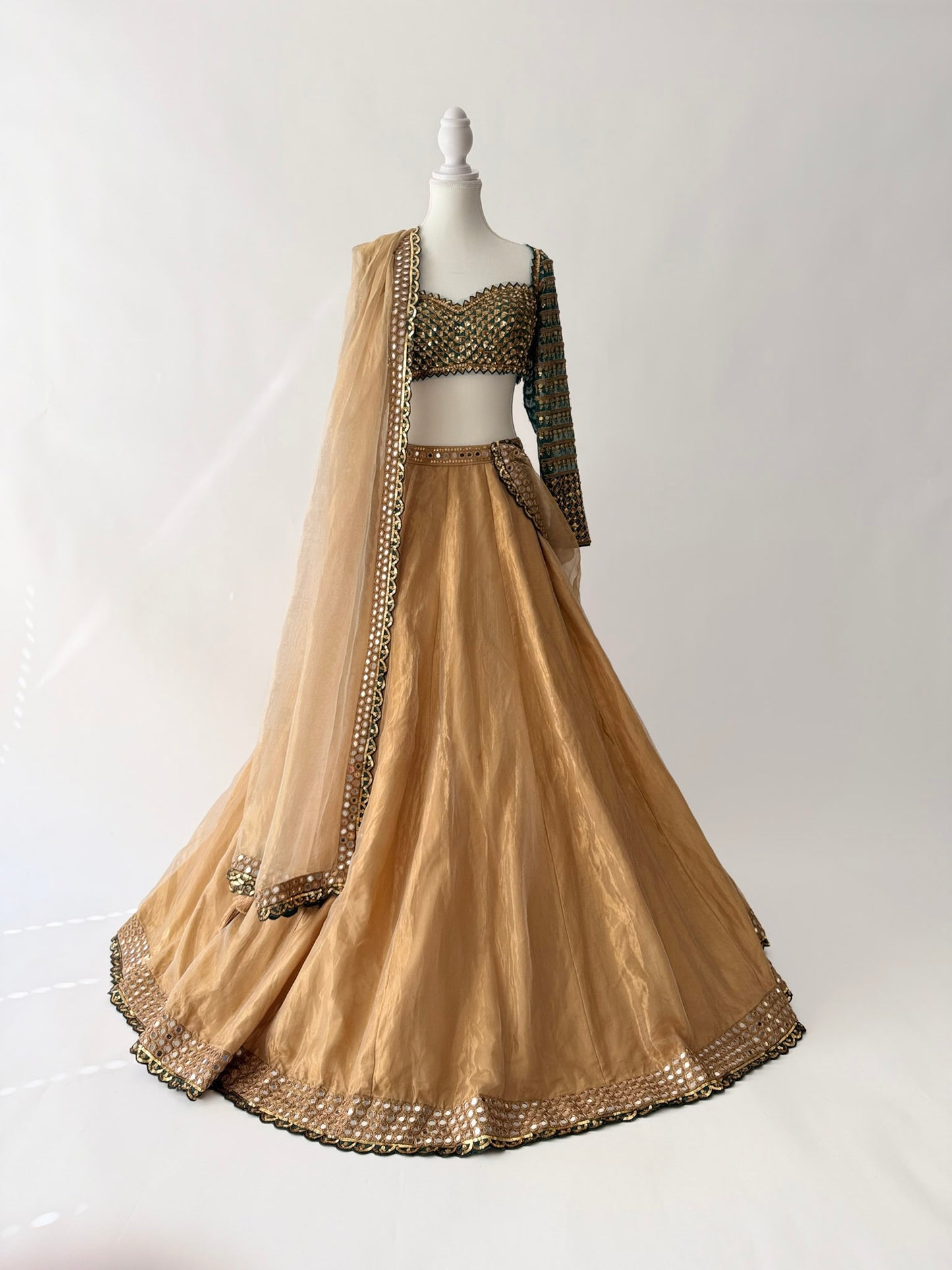 Vvani By Vani Vats Gold & Mud Green Lehenga