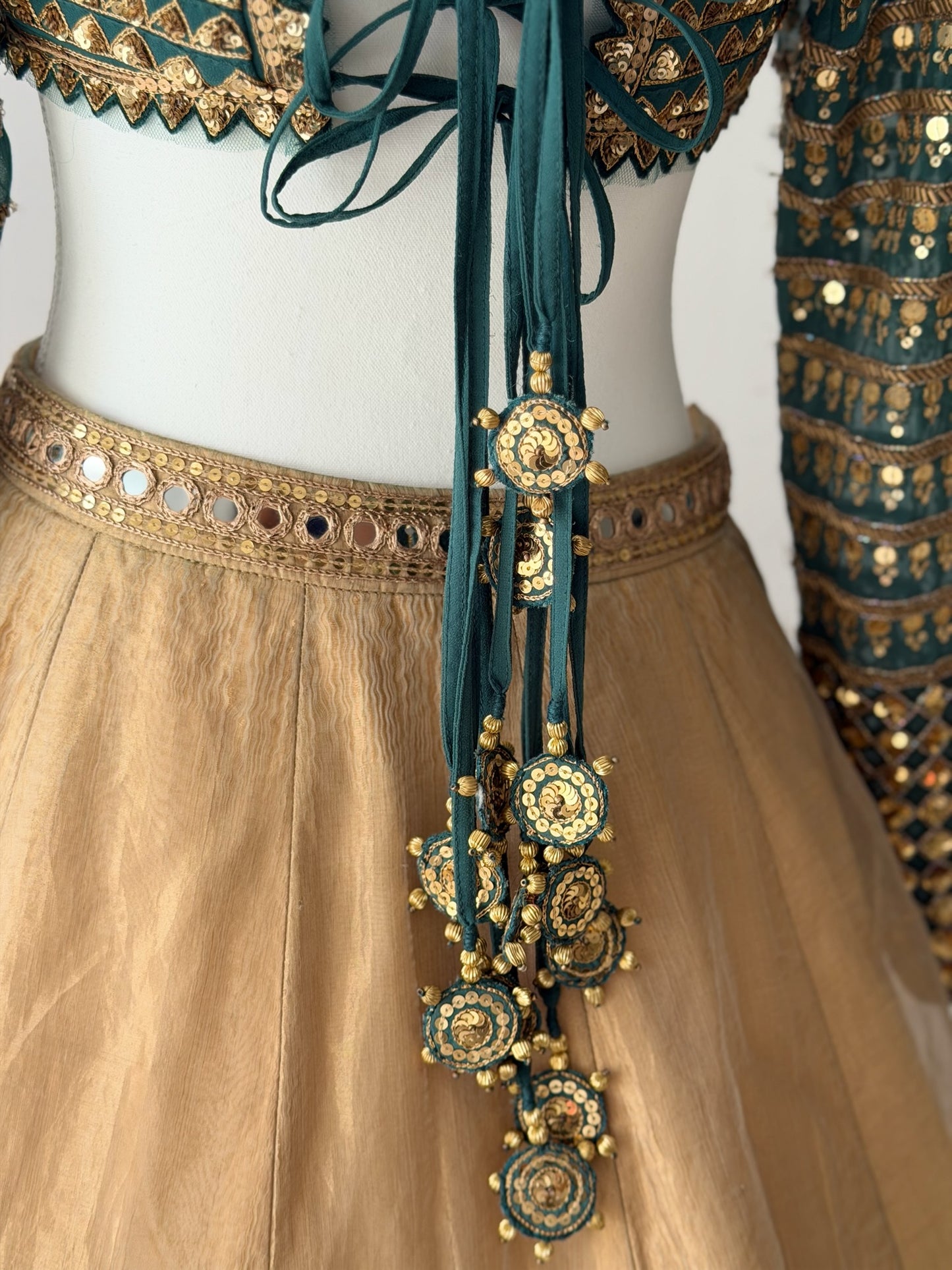 Vvani By Vani Vats Gold & Mud Green Lehenga