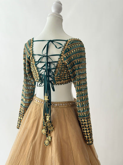 Vvani By Vani Vats Gold & Mud Green Lehenga