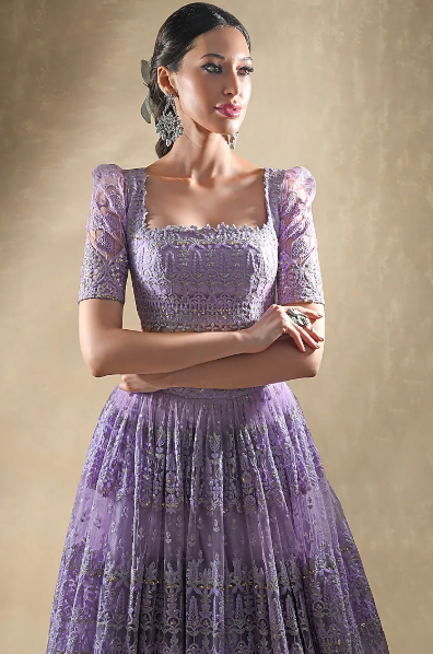 Renee Label Lilac Net Sequin Embroidered Lehenga Set