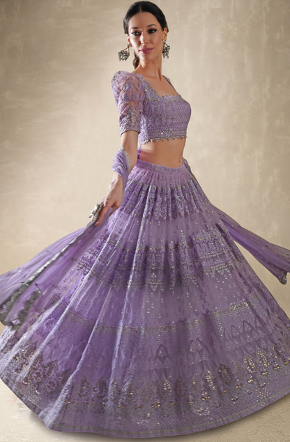 Renee Label Lilac Net Sequin Embroidered Lehenga Set