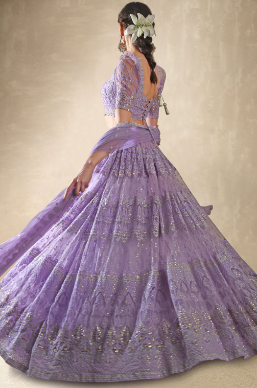 Renee Label Lilac Net Sequin Embroidered Lehenga Set