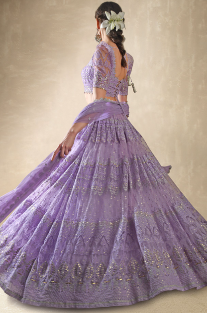 Renee Label Lilac Net Sequin Embroidered Lehenga Set