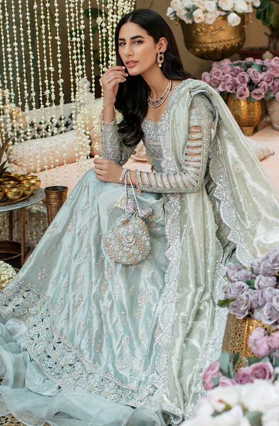 Sunnia Manahil Ice Blue & Silver Lehenga