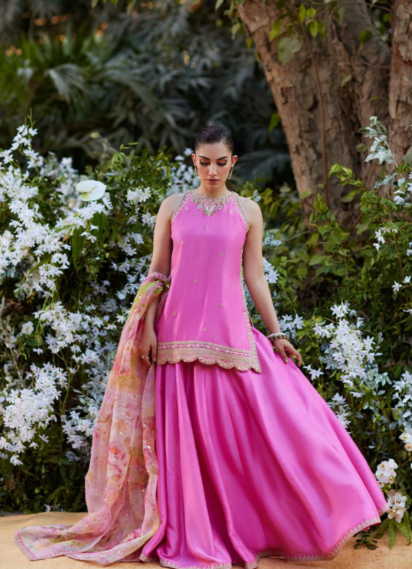 Farah Talib Aziz Rani Pink Shirt, Dupatta & Ivory Pants