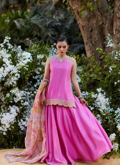 Farah Talib Aziz Rani Pink Shirt, Dupatta & Ivory Pants