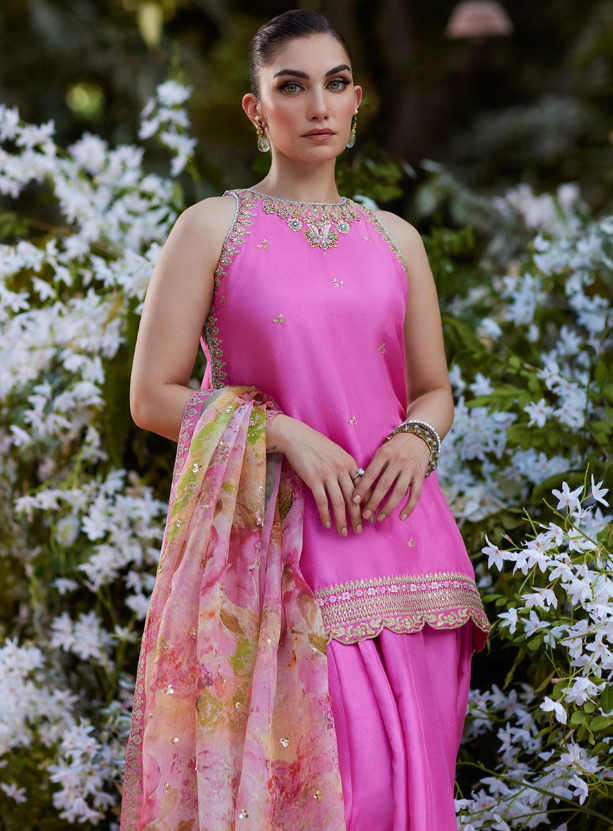 Farah Talib Aziz Rani Pink Shirt, Dupatta & Ivory Pants