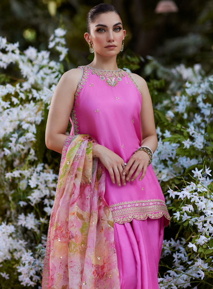 Farah Talib Aziz Rani Pink Shirt, Dupatta & Ivory Pants