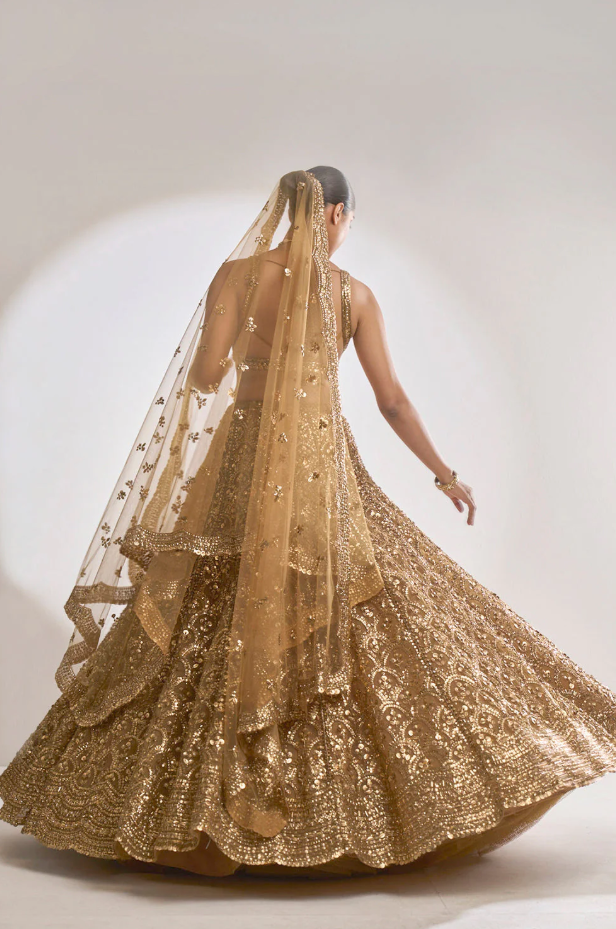 Seema Gujral Copper Sequin Lehenga Set