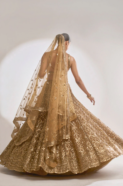 Seema Gujral Copper Sequin Lehenga Set
