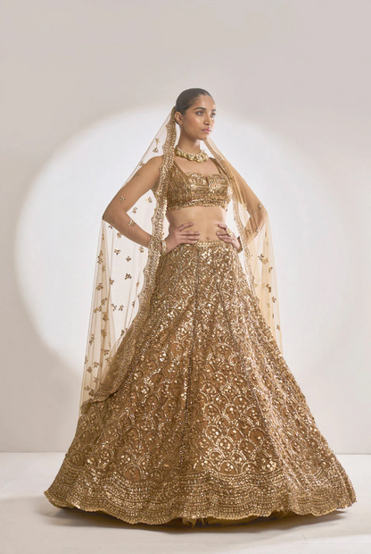 Seema Gujral Copper Sequin Lehenga Set