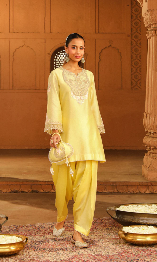 Sheetal Batra Lemon Yellow Chanderi Kurta Set