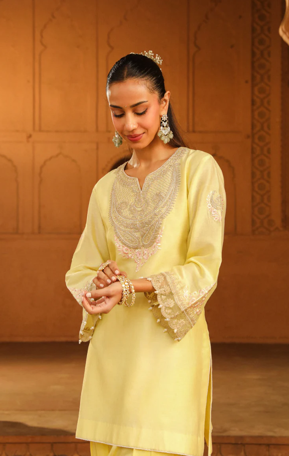 Sheetal Batra Lemon Yellow Chanderi Kurta Set