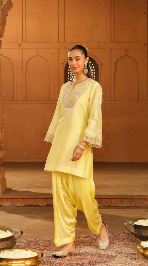Sheetal Batra Lemon Yellow Chanderi Kurta Set