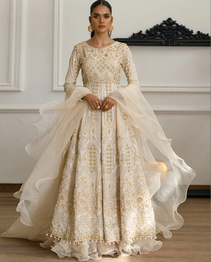 Threads & Motifs Beige Mirror Work Gown