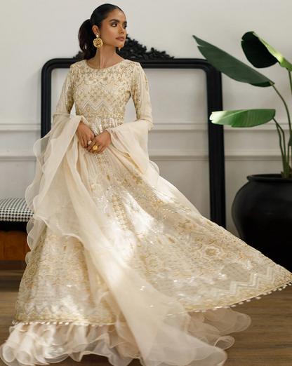 Threads & Motifs Beige Mirror Work Gown