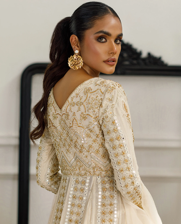 Threads & Motifs Beige Mirror Work Gown