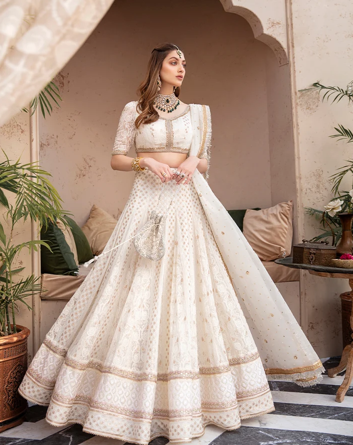 Faiza Saqlain Off-White Chikankari Lehenga Set