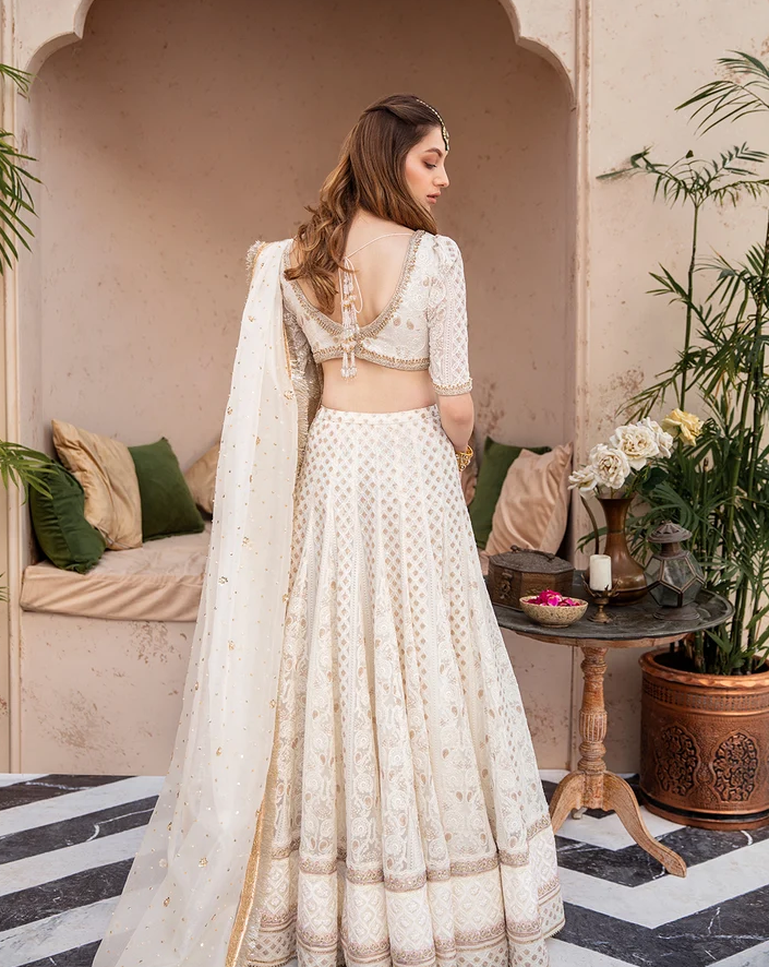 Faiza Saqlain Off-White Chikankari Lehenga Set