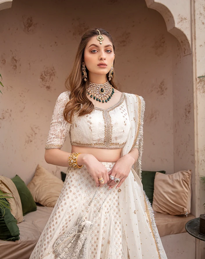 Faiza Saqlain Off-White Chikankari Lehenga Set
