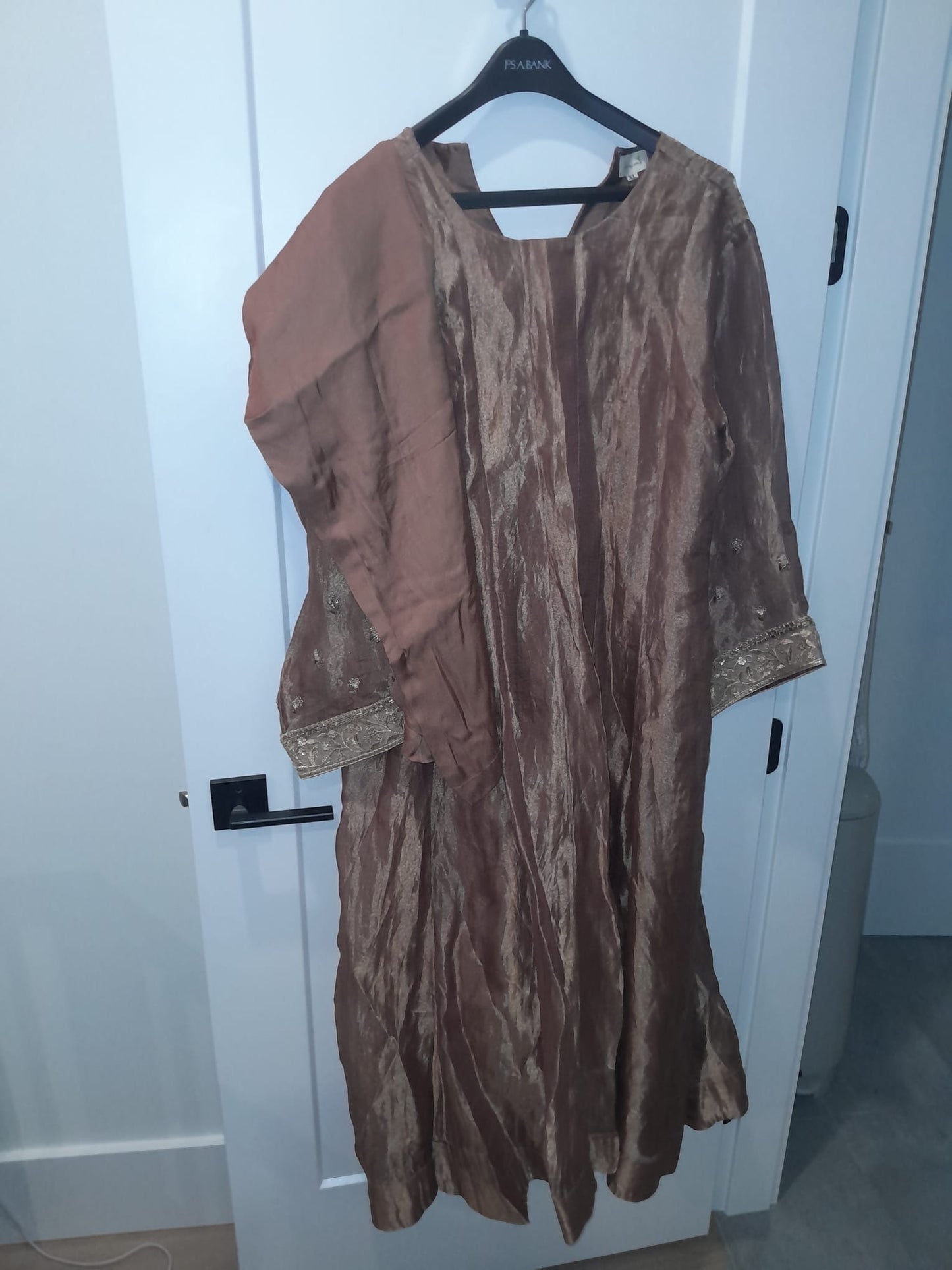 Begum Pret Rose Gold Zari Tissue Silk Kurta Set