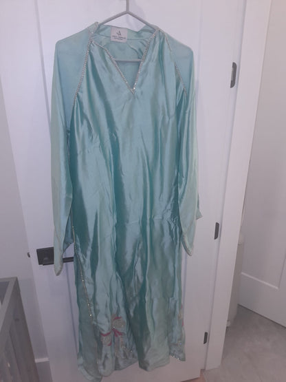 Amna Arshad Turquoise Cutwork Silk Set
