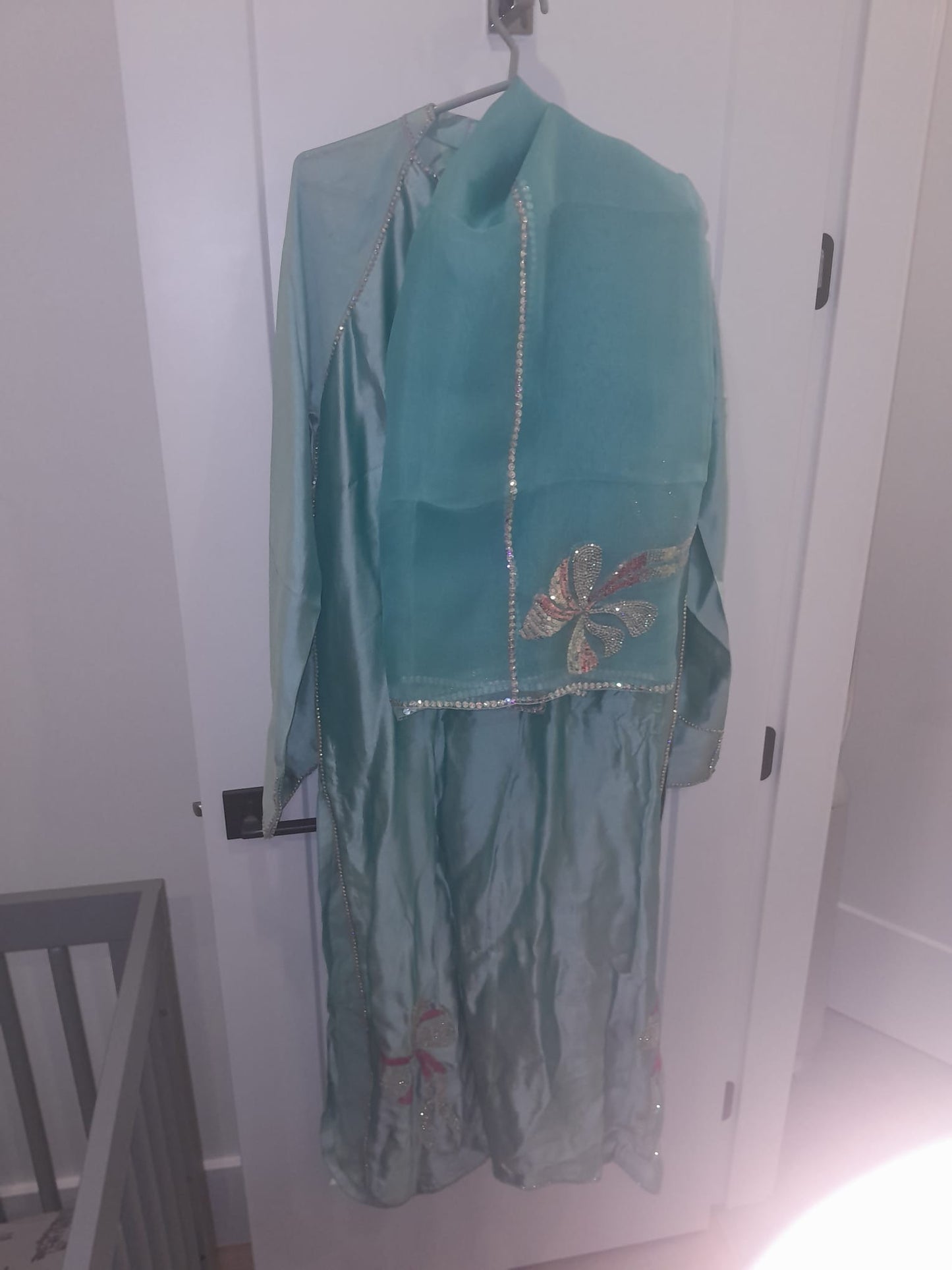 Amna Arshad Turquoise Cutwork Silk Set