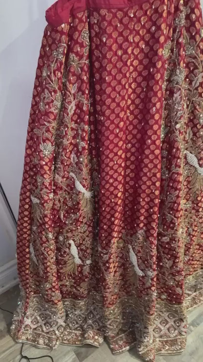 Red and Gold Embroidered Bridal Farshi Lehenga Set
