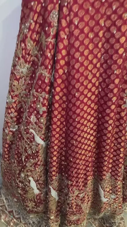 Red and Gold Embroidered Bridal Farshi Lehenga Set