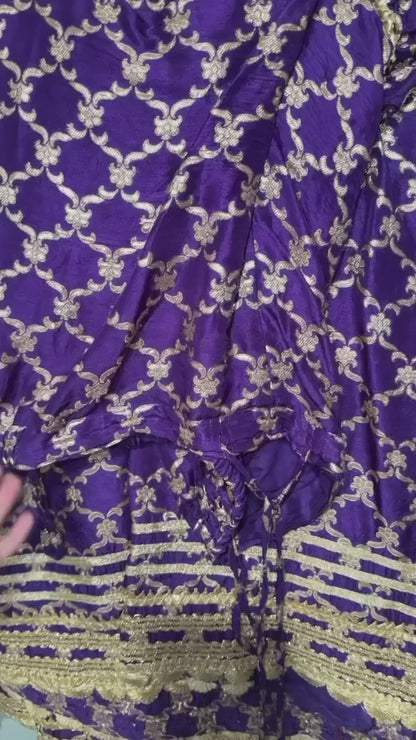 Gopi Vaid Purple Brocade Anarkali Sharara Set