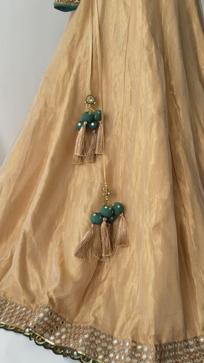 Vvani By Vani Vats Gold & Mud Green Lehenga