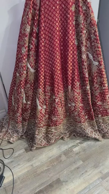 Red and Gold Embroidered Bridal Farshi Lehenga Set