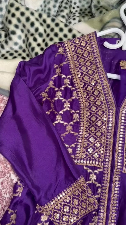 Gopi Vaid Purple Brocade Anarkali Sharara Set