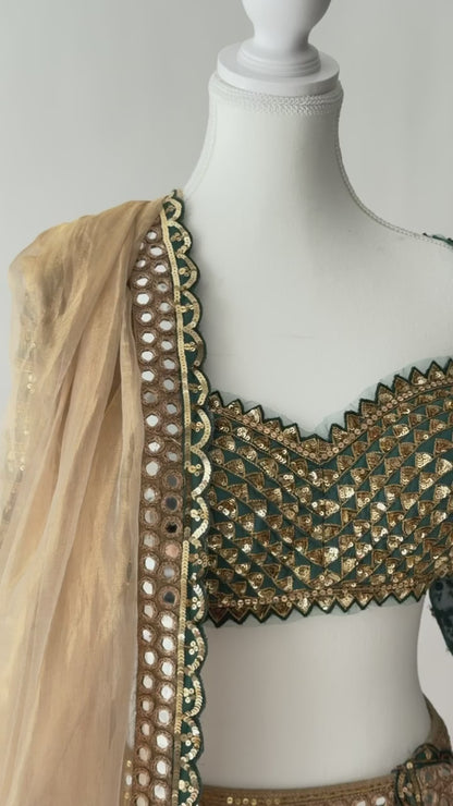 Vvani By Vani Vats Gold & Mud Green Lehenga