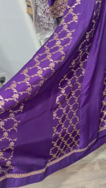 Gopi Vaid Purple Brocade Anarkali Sharara Set