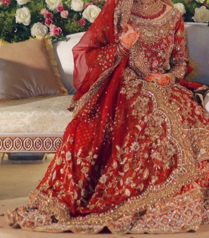 Red and Gold Embroidered Bridal Farshi Lehenga Set