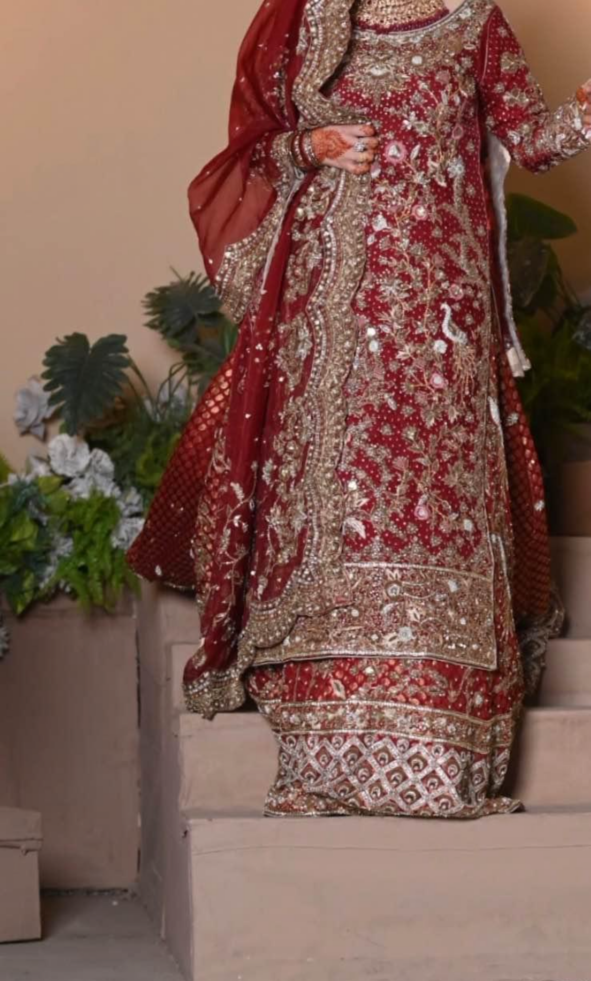 Red and Gold Embroidered Bridal Farshi Lehenga Set