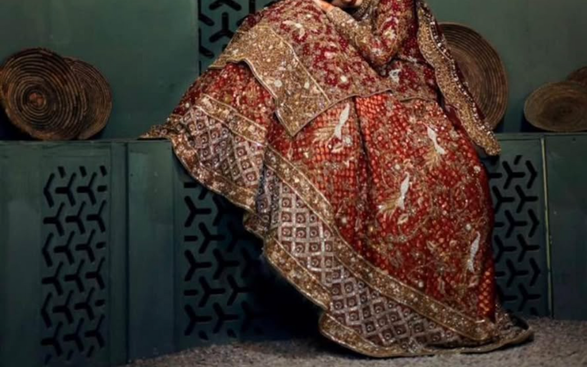 Red and Gold Embroidered Bridal Farshi Lehenga Set