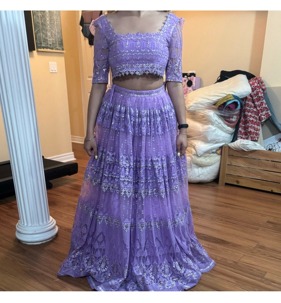 Renee Label Lilac Net Sequin Embroidered Lehenga Set